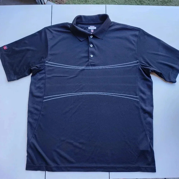 Antiqua Men's Golf Polo Shirt Desert Dry Black Stripe Stretch XL - Picture 1 of 7
